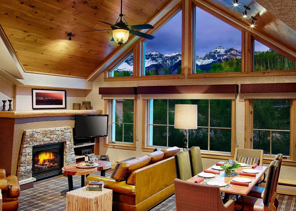 The beautifully appointed living space in the Franz Klammer Lodge Three Bedroom Residence is warm and inviting.