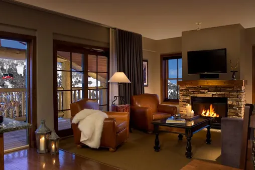 Stone-faced gas fireplace