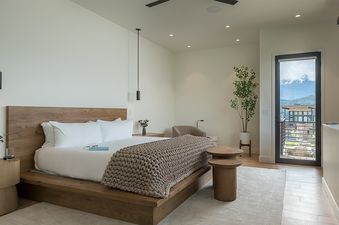 A beautifully appointed bedroom at Raptor Ridge.