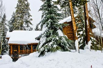 3137 Arrowhead is a cozy cabin nestled amongst snow-covered trees.