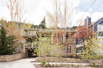 The Park Avenue Home is a charming multi-story residence nestled on a hillside, showcasing a beautiful blend of stone and siding.