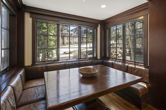 A close-up view of the breakfast nook inside Skiside Retreat at Flagstaff Lodge.