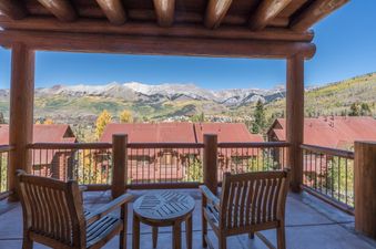 Enjoy the beautiful mountain views from the balcony of Townhomes On The Creek 119.