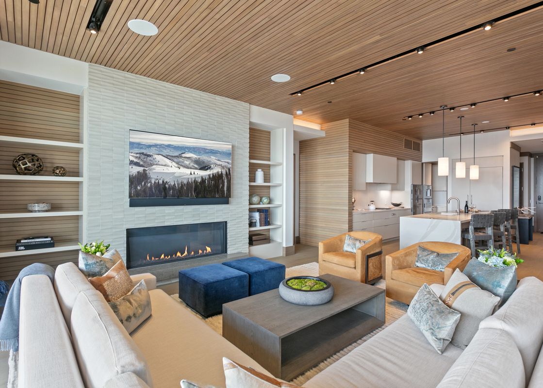 The Tower Club 6 living room with modern furnishings.