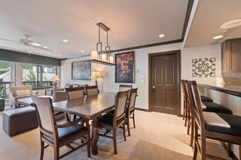 Open-plan dining and kitchen bar area in St James Place 121.