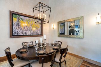 The Peaks Penthouse 843 dining area is elegantly appointed.