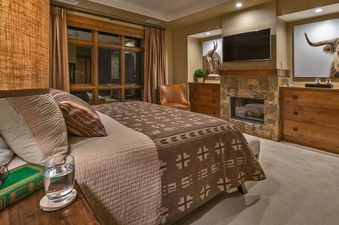 A close-up view of the bed in Capitol Peak One Steamboat Place 608.
