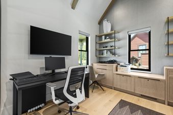 A modern and stylish home office space at Abode at Hollow Mountain.
