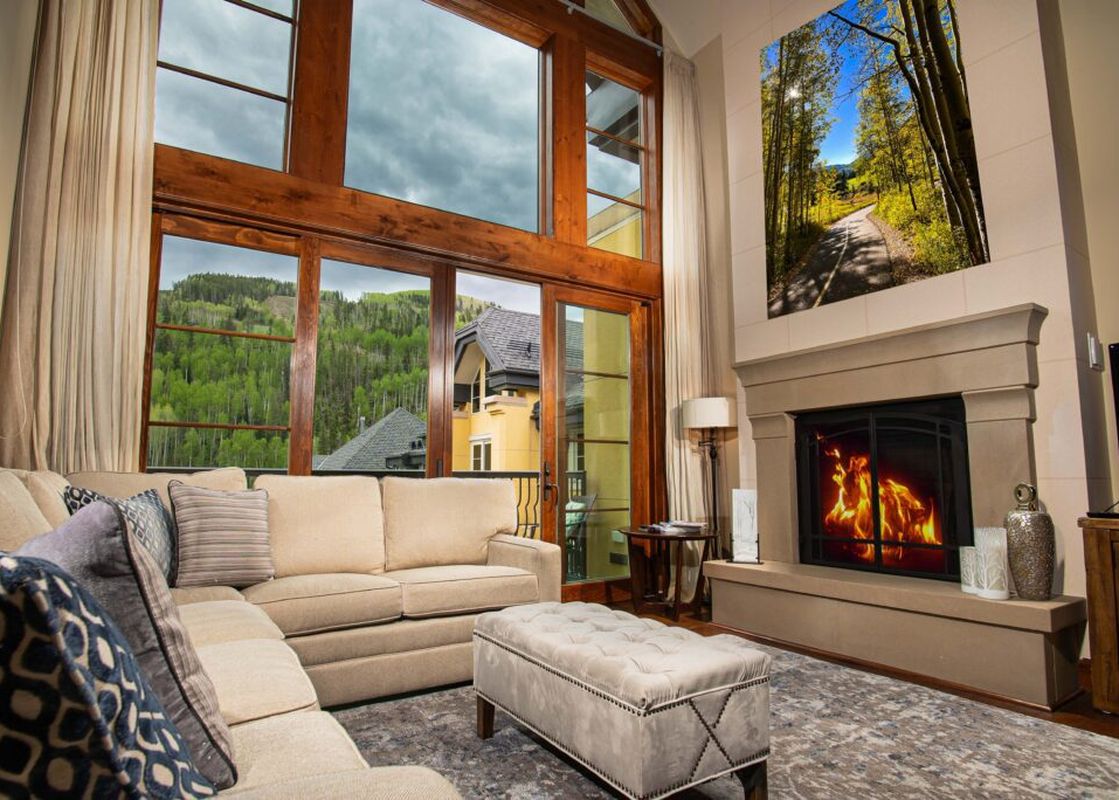 Ritz Carlton Vail Penthouse luxury rental living room in Lionshead.