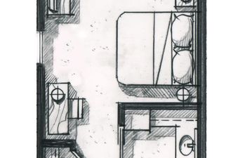 Hand-drawn floor plan sketch of the Chateaux Deluxe One Bedroom layout.