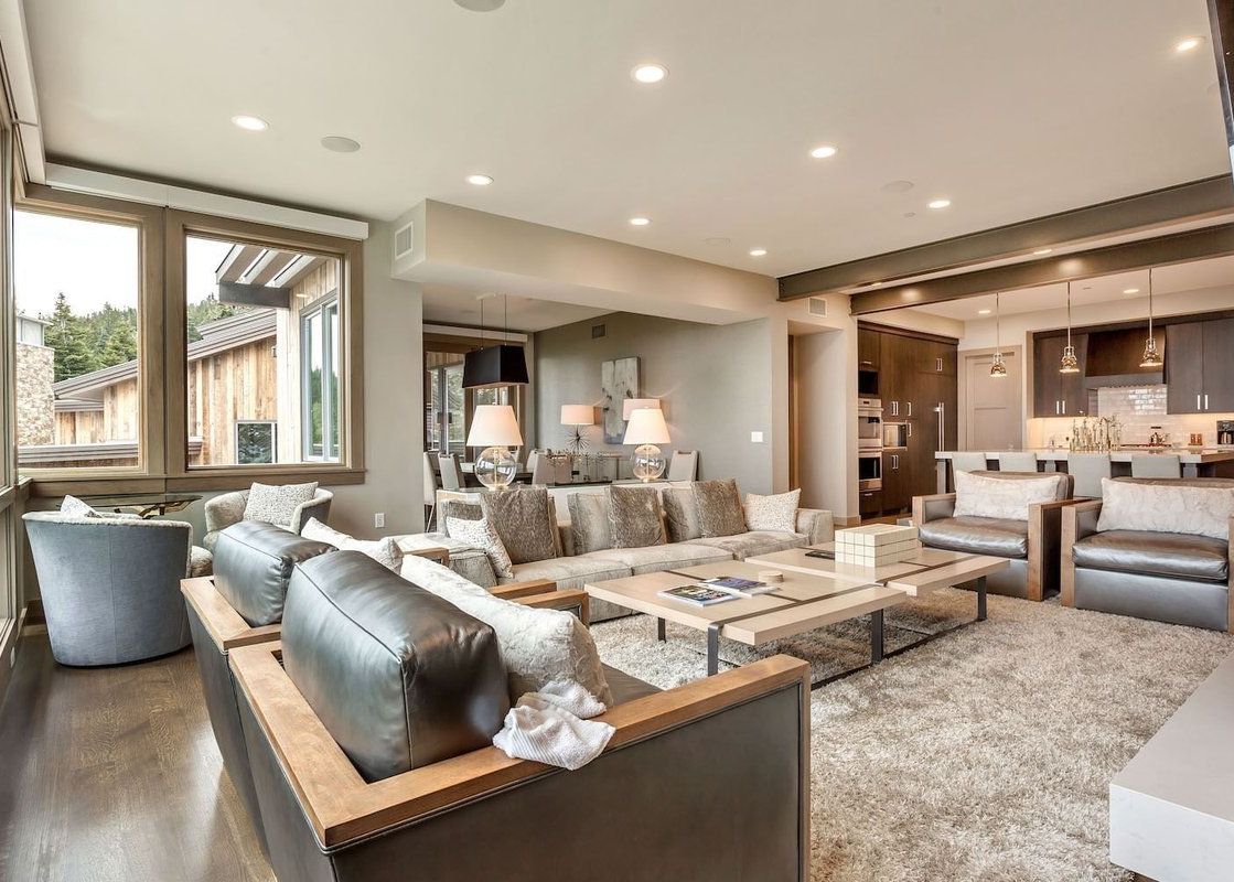 Living area inside the Stein Eriksen Lodge Premium Luxury 4 Bedroom Suite with Hot Tub.