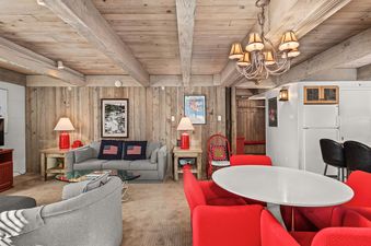 The living area in Chateau Eau Claire Unit 1 offers a cozy and inviting atmosphere.