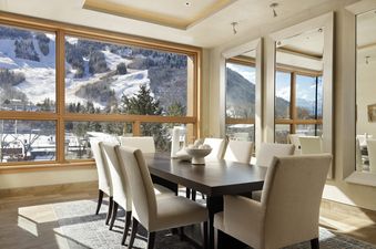 Dining area at The Mother Lode with stunning mountain views.