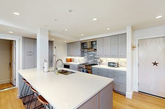 The well-equipped kitchen in Blue Mesa 1 boasts modern appliances and a spacious island.